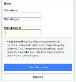 cara merubah nama profil facebook untuk pertama kali