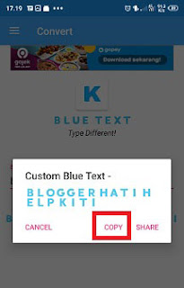 cara membuat tulisan di bio instagram dengan font warna biru