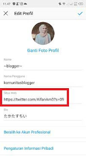 cara menyalin link profil twitter kita sendiri di instagram