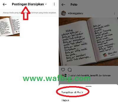 cara mengembalikan postingan yang diarsipkan di instagram